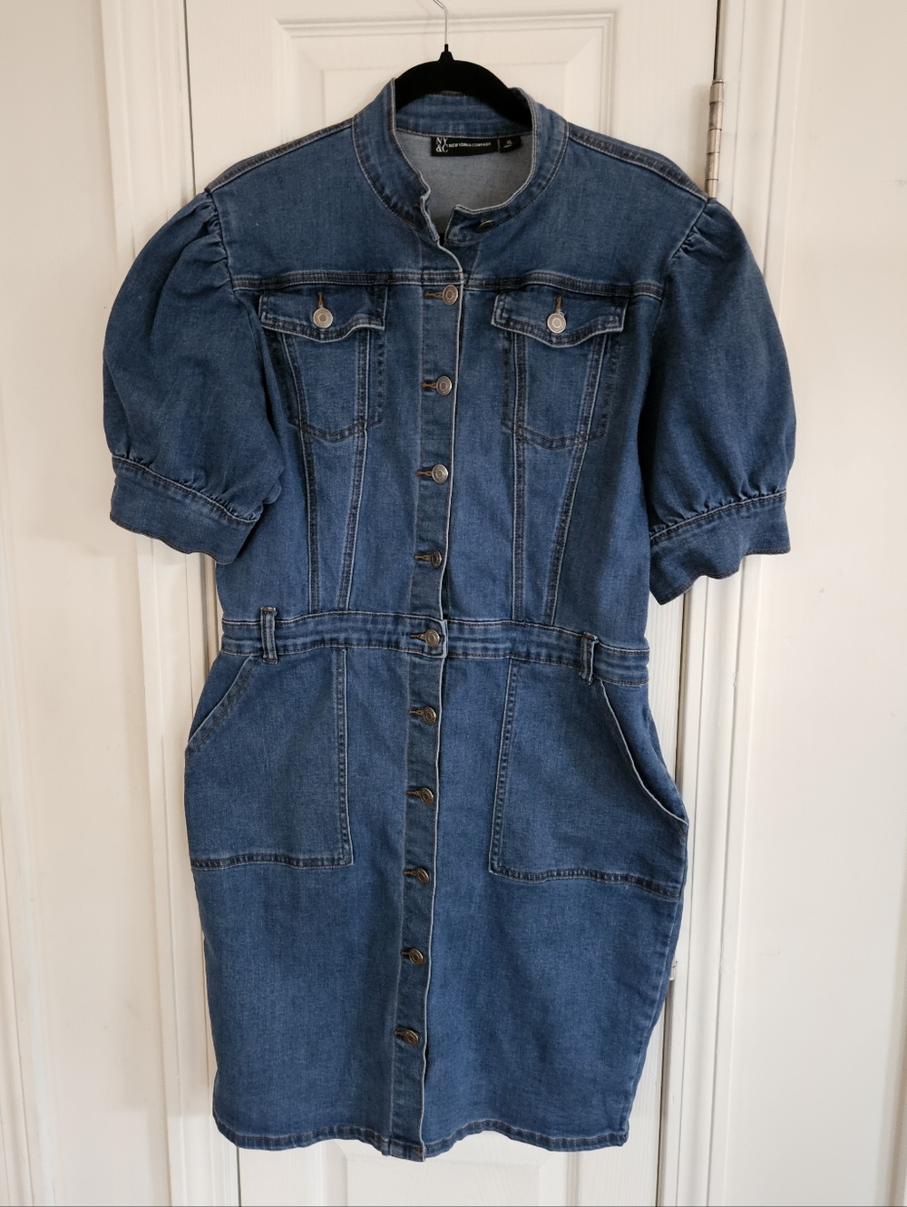 NY&C Co. Puff Sleeve Denim Dress Sz XL - Picture 2 of 14